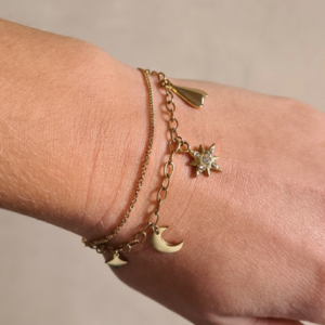 bracelet double chaine charms acier inoxydable doré