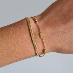 bracelet double coeur chaine acier inoxydable doré