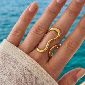 bague ondine vague dore acier inoxydable ajustable nanee