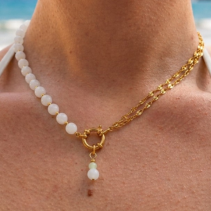 collier cyan dore acier inoxydable pierres naturelles bleues artisanal nanee 3