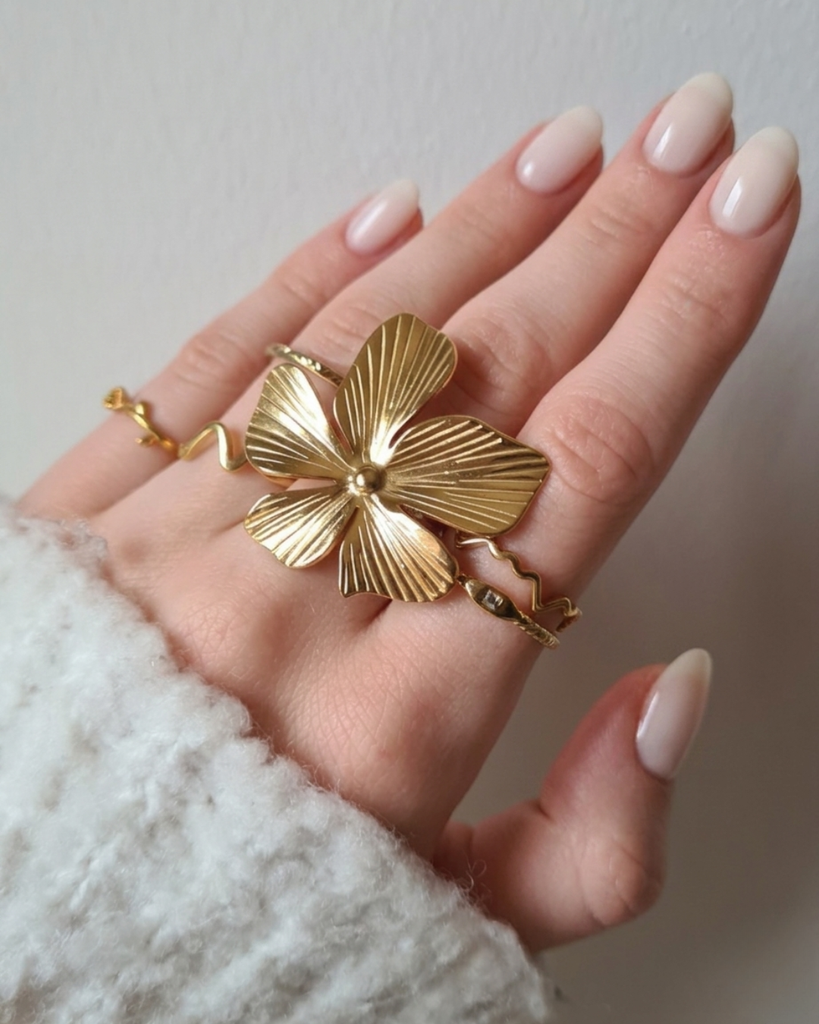 Accueil bague fleur nanée tendance acier inoxydable doré ajustable
